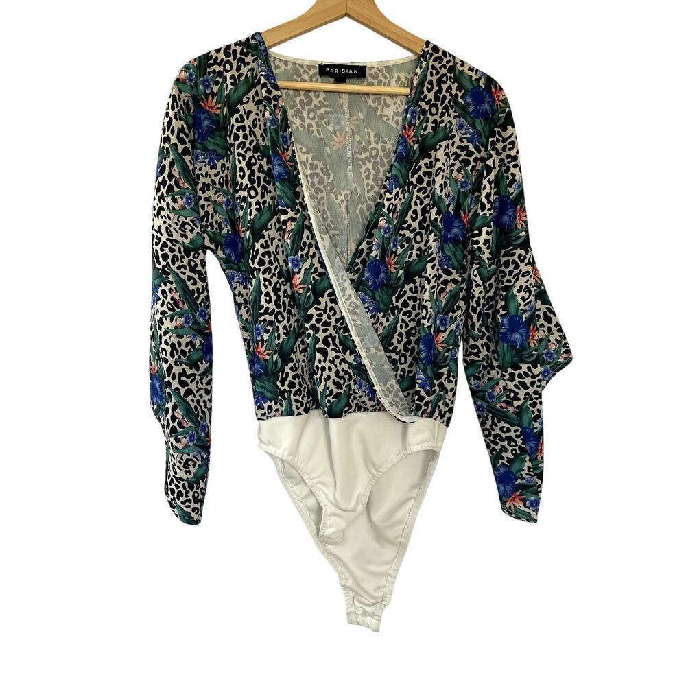 Parisian Leopard Floral Bell Sleeve‎ Bodysuit 4 Multicolor Women V-Neck Wrap